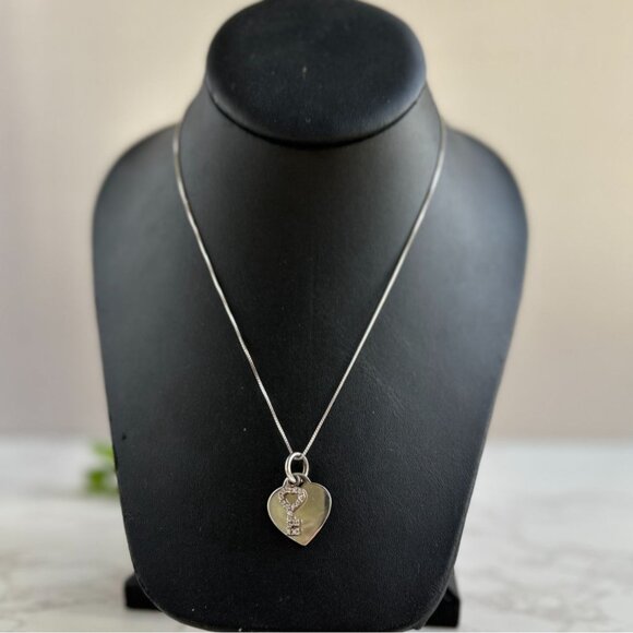 Sterling Silver & Rhinestones Heart and Key Charm or Pendant with 16" Chain - Picture 2 of 7
